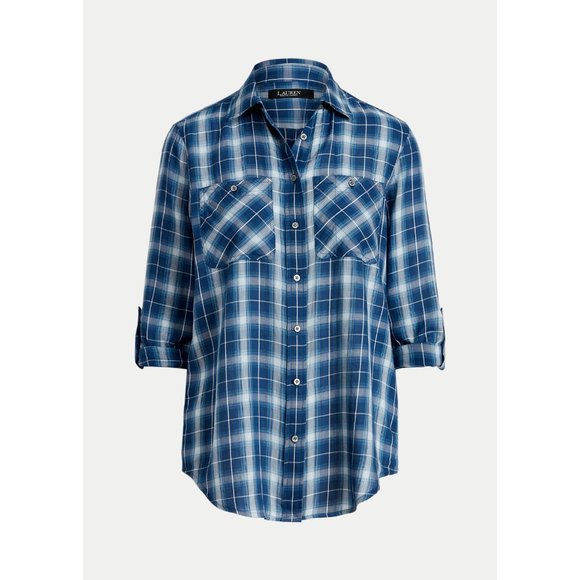 Lauren Ralph Lauren Womens Soft Button-Down Shirt Blue Plaid Size XS MSRP $89 - Picture 3 of 9